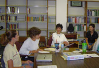 Teachers meeting and talking